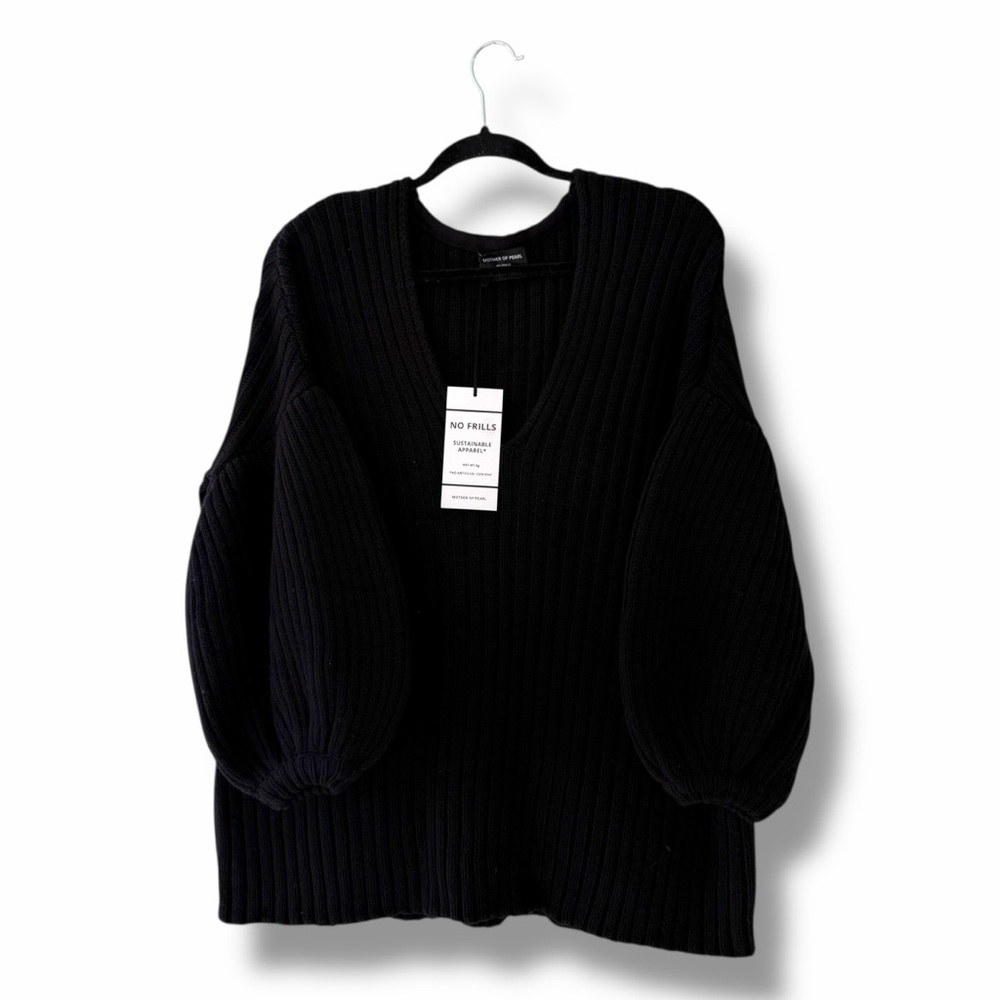 NWT Mother of Pearl Black Abela Ribbed Knit Balloon Sleeve Sweater Small/Medium